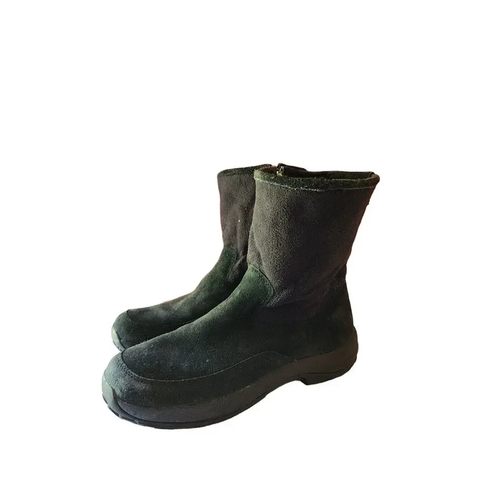 Ll Bean Black Ankle Boots Side Zipper Men's Size 10 M suede and fleece